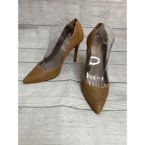 Vince Camuto Caila Tan Perforated Leather Pointed Toe Stiletto Pumps SZ 11M